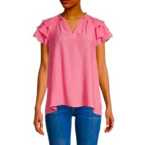 Nanette Lepore Pink Tiered Sleeve Top, Women’s Size S, Ruffled Short Sleeves